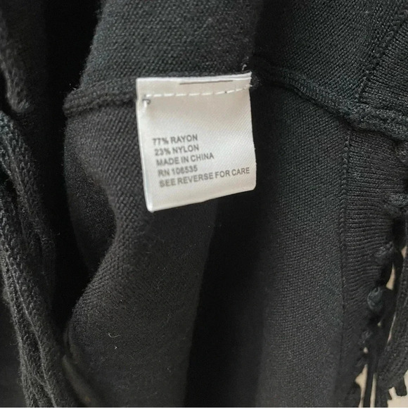 Revolve Central Park West Oversized Black Fringe Long Sleeve V Neck Top Size XS - Picture 4 of 5